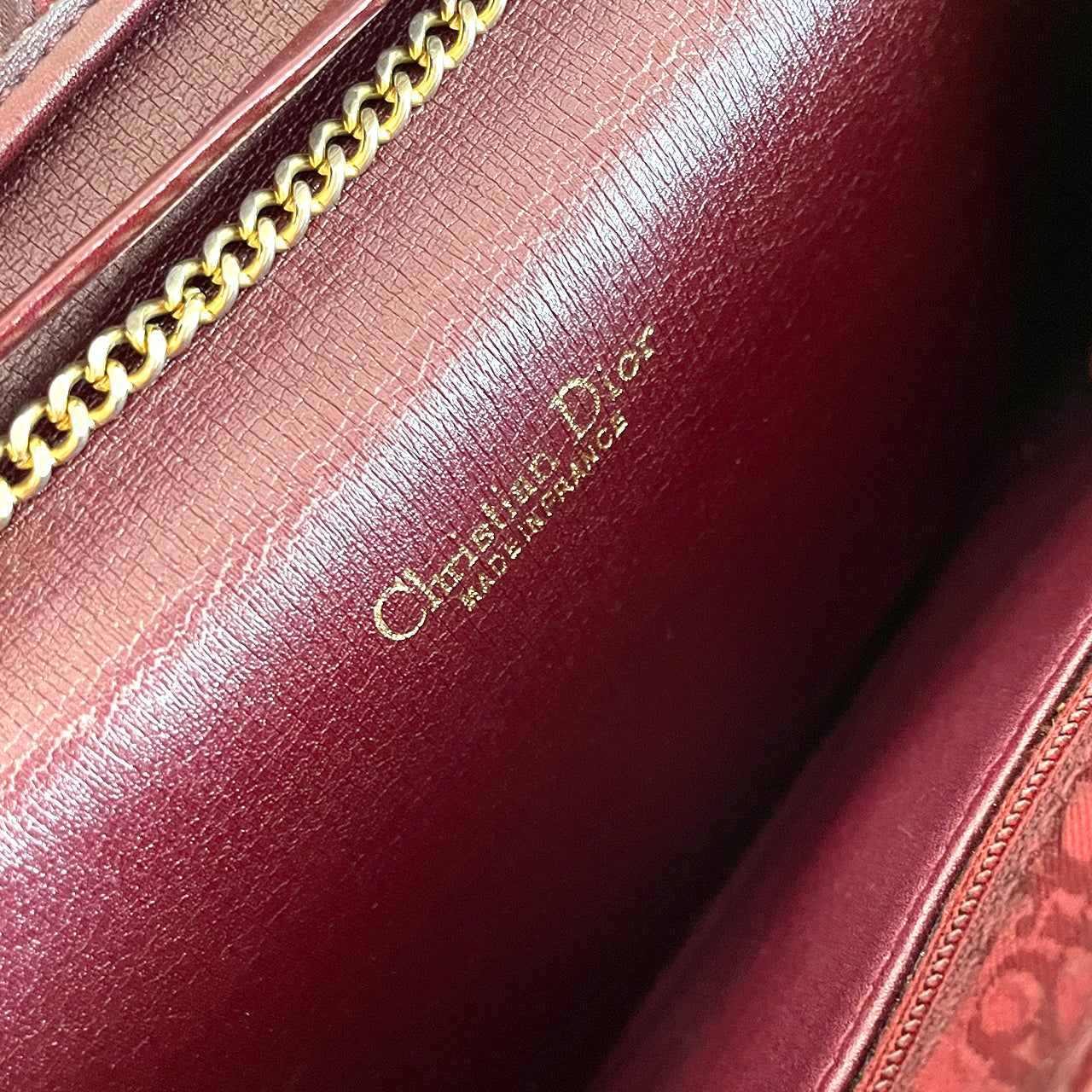 Christian Dior トロッターパターンロゴプレート チェーンバッグ ボルドー