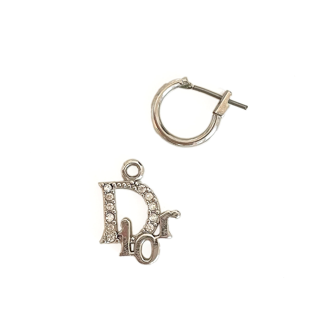 Christian Dior ロゴラインストーン2WAYフープピアス シルバー